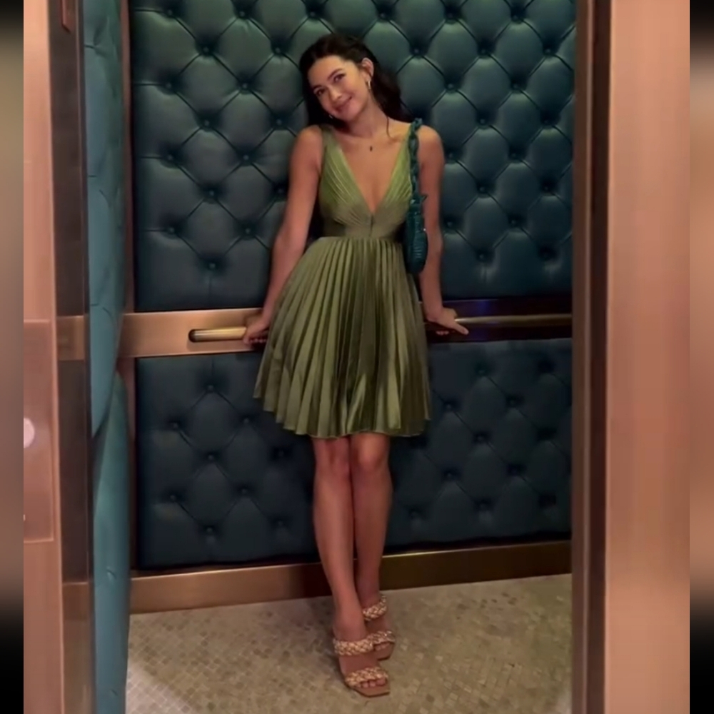 A&F Green Giselle A-Line Pleated Mini Dress